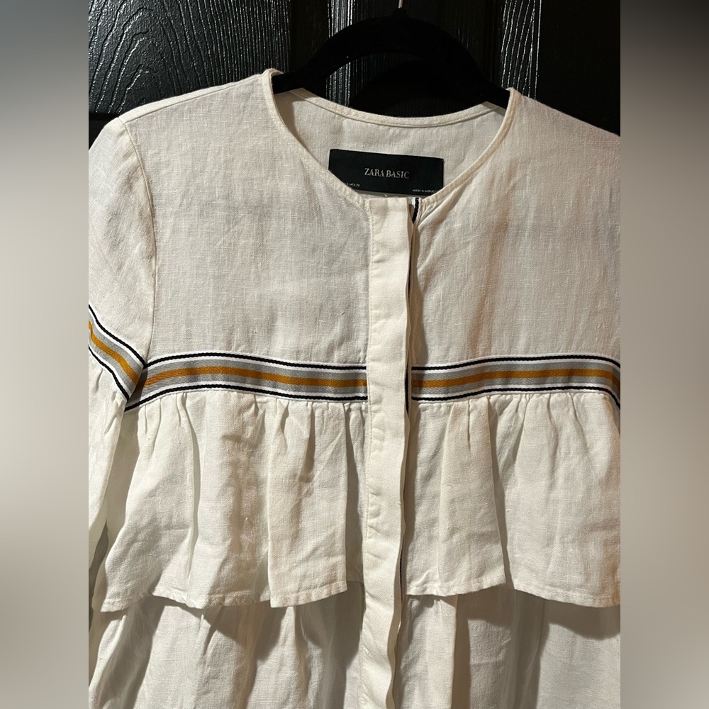 Zara Linen Blend Ruffle Blouse - Picture 3 of 9